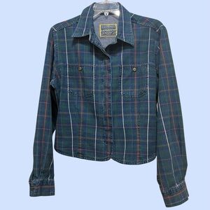 Cropped Plaid Shirt Jacket Liz Claiborne LizWear Plaid Sz 14 Vintage